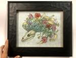 SALE (*imperfect frame) Flowerhawk Fox Skull, Original Color Pencil Drawing