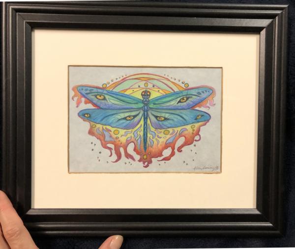 “Alchemical Dragonfly”, original pencils 5x7 framed