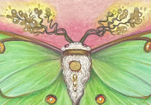 “ Florescence Luna", original, color pencils on paper, 6.5 x 4.5 picture