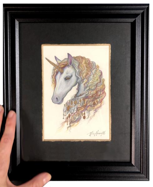 “Unicorn Adorned", original color pencils, 4.5 x 6.5