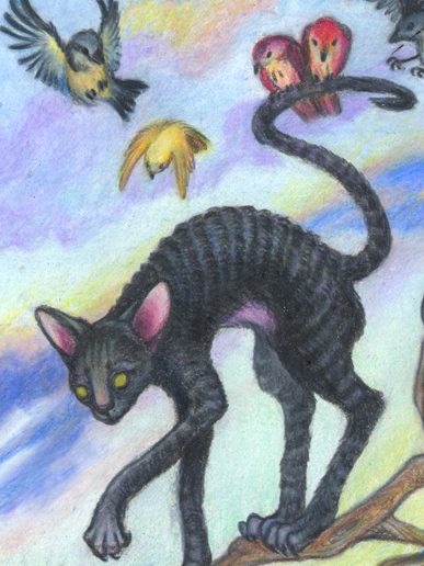 “BIRDIES! (Let's be Friends)", original color pencils, 4.5 x 6.5 picture