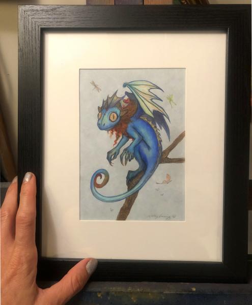 "Bleu", Small Original 5 x 7 Color Pencil Art, Dragon Series picture