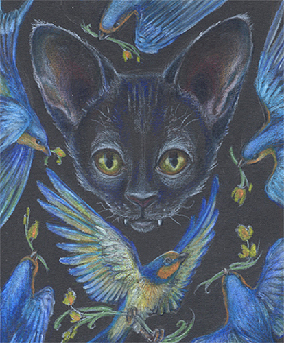 “Good Omens", original color pencils, 4.5 x 6.5 picture