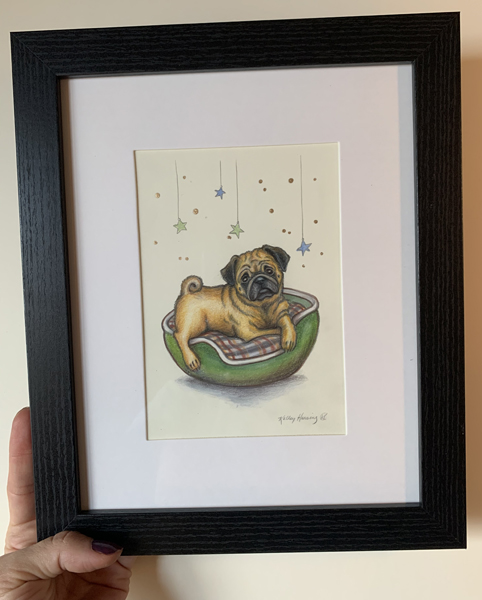 "Pug n Stars", Small Original 4.5 x 6 Color Pencil Art, Cute Dog Series picture