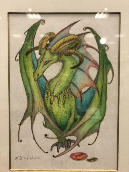 Green Dragon, original art 5x7, plus mat with frame picture
