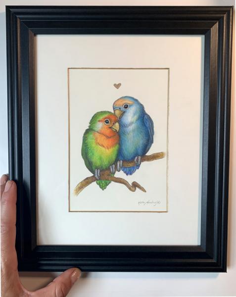 "Lovebirds", Small Original 5 x 7 Color Pencil Art