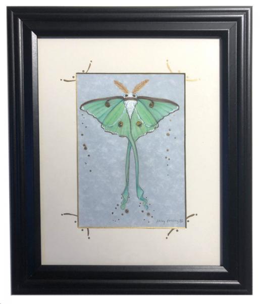 Luna Moth Sparkles, #8, original 5x7 art, plus mat with frame picture