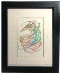Pink Dragon, original art 5x7, plus mat with frame