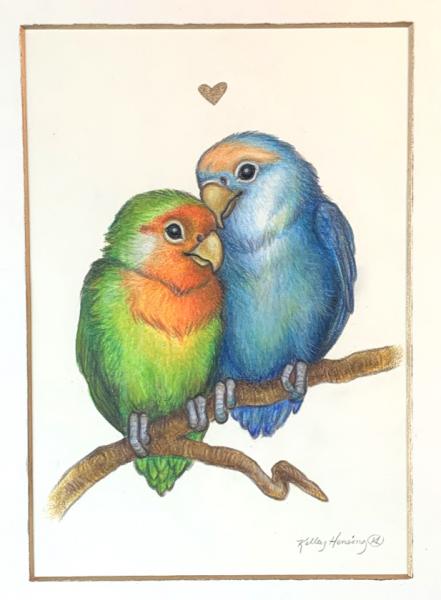 "Lovebirds", Small Original 5 x 7 Color Pencil Art picture