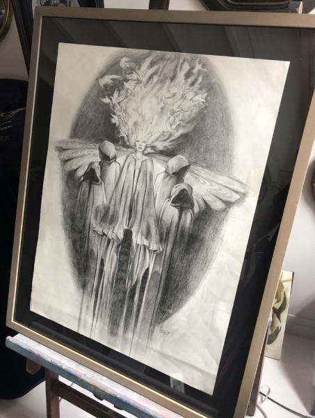 SALE: "Destruction", 18 x 24 Original Pencil Drawing, Wood Frame, Black Background picture
