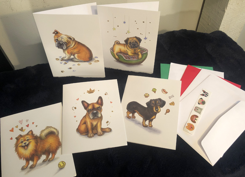 Notecards, Cute Dogs with gold accents 4.5 x 5.5 picture