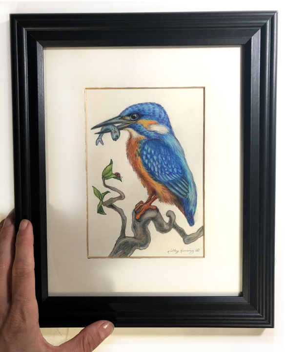 Kingfisher, 5x7 original framed art picture