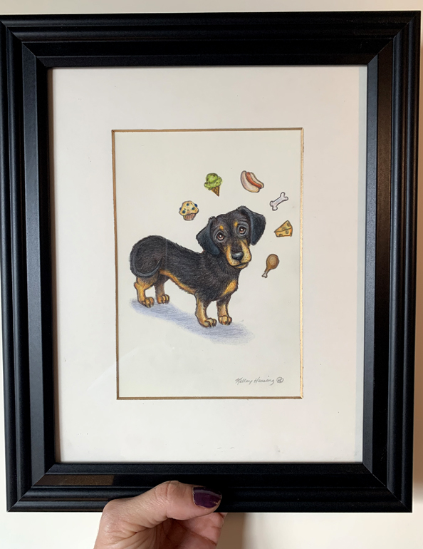 "Dachshund Dreams", Small Original 5 x 7 Color Pencil Art, Cute Dog Series picture