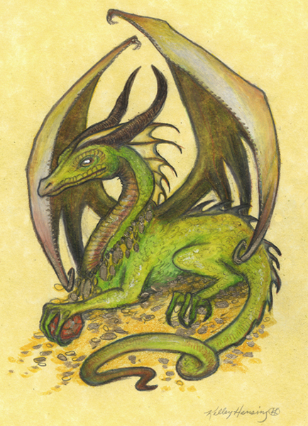"Good Fortune", Small Original 5 x 7 Color Pencil Art, Dragon Series picture