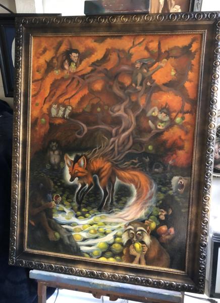 "Fox Spirit", 21 x 29 Large Original Oil Painting, Custom Frame picture