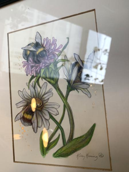 "Bumblebees & Daisies", Small Original 5 x 7 Color Pencil Art picture