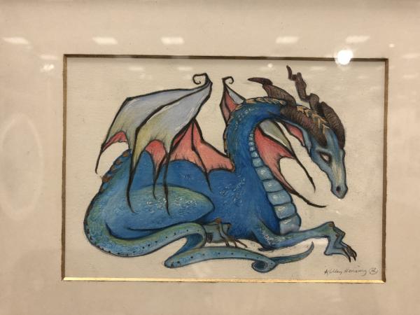 Blue Dragon, original art 7x5 inches, plus mat with frame picture