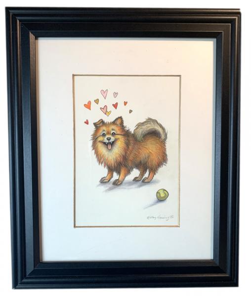 "Pom Love", Small Original 5 x 7 Color Pencil Art, Cute Dog Series picture