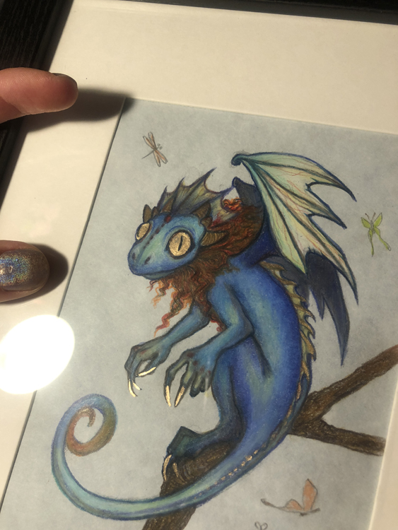 "Bleu", Small Original 5 x 7 Color Pencil Art, Dragon Series picture