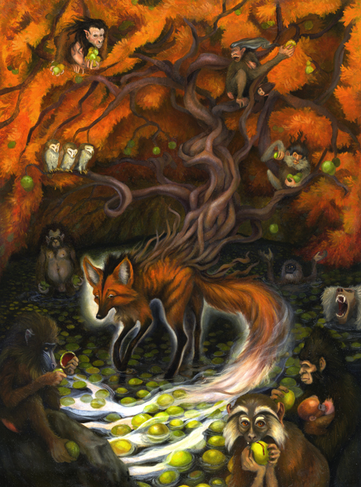 "Fox Spirit", 21 x 29 Large Original Oil Painting, Custom Frame picture