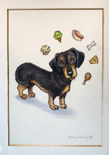 "Dachshund Dreams", Small Original 5 x 7 Color Pencil Art, Cute Dog Series picture