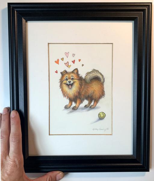 "Pom Love", Small Original 5 x 7 Color Pencil Art, Cute Dog Series picture