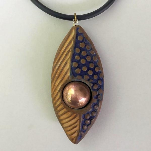 Clay Sculptural Pendant Necklace with Copper Bead