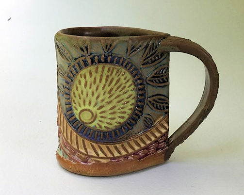Sun Pottery Mug Coffee Cup Handmade Textural Design Functional Tableware 12 oz
