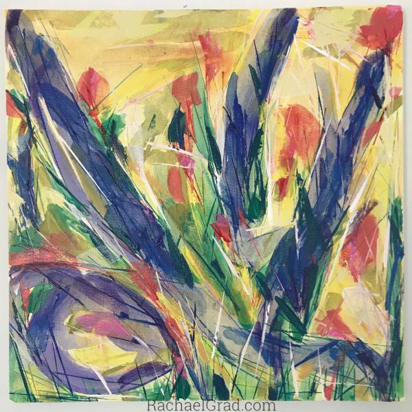 Abstract Flowers in Purple, Yellow, Green and Pink Painting