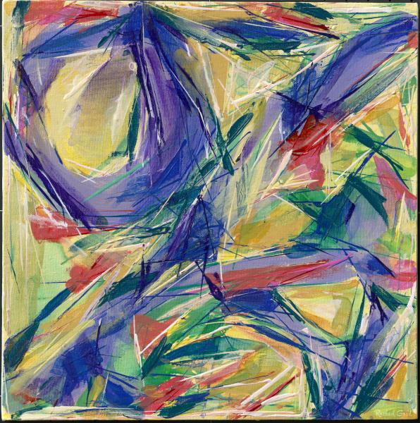Abstract Flowers in Yellow, Purple and Pink Painting