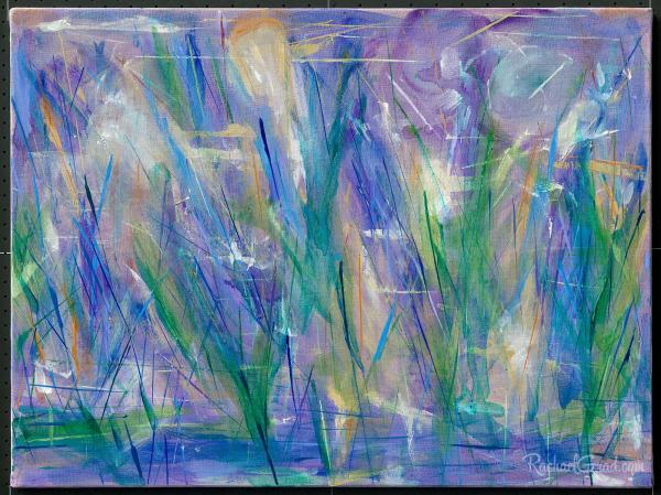 Abstract Flowers and Grass in Purple, Green, Blue and White Painting