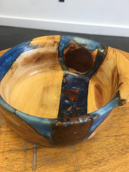 Cedar bowl, blue epoxy, Jeanette Pierce picture