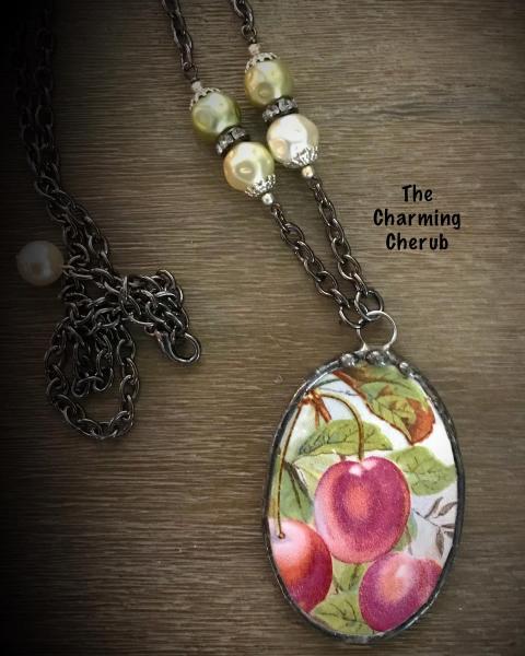 Antique cherry broken china necklace