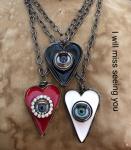 Vintage blinking doll eye heart necklace