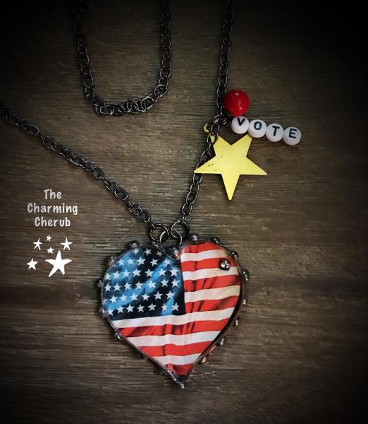 Flag heart shape necklace “Vote” charm picture