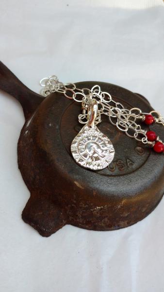 Sterling Silver Clock Face Pendant with Lady Bug Charms picture