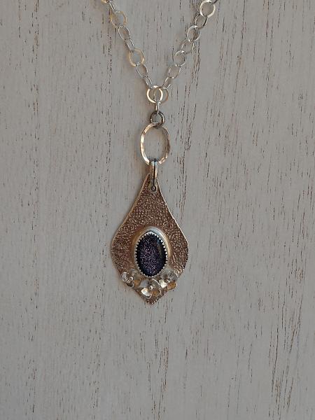 Sterling Silver Flower Design with Blue Gold Stone Pendant on Sterling Chain picture