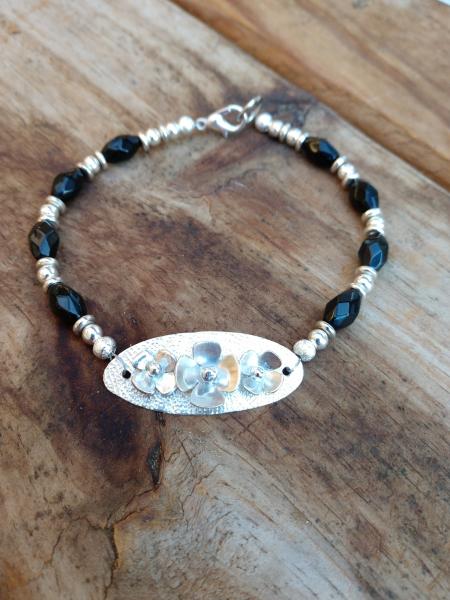 Sterling Silver Flower Design with Black and Silver Beads picture