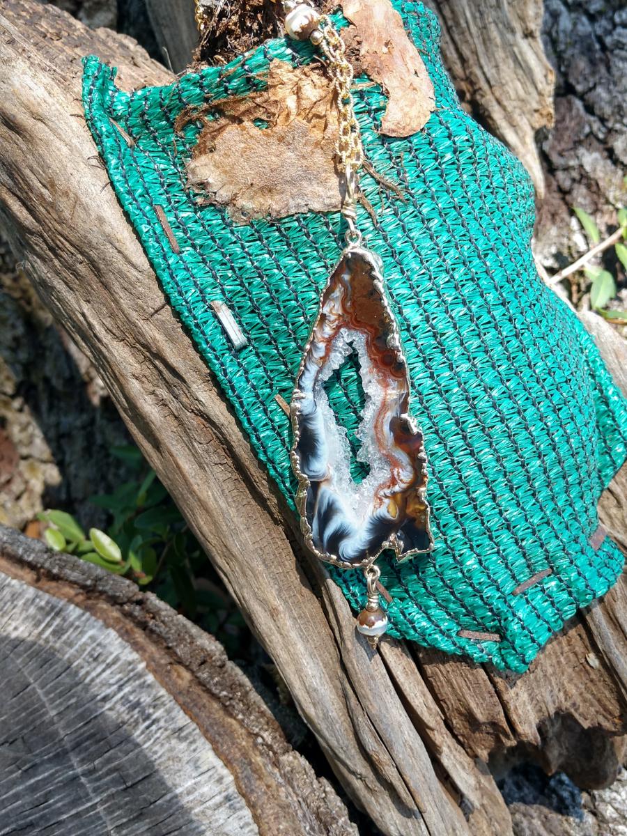 Natural Druzy Agate Necklace, 14k Gold Filled Chain picture