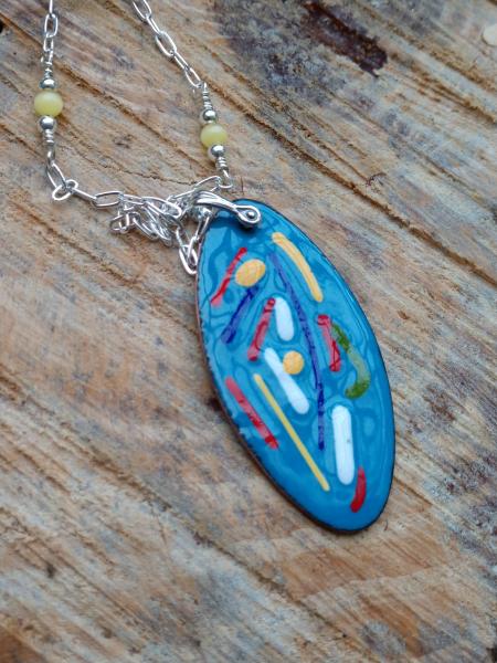 Enamel Blue Background with Color Strands Pendant on Silver Chain picture