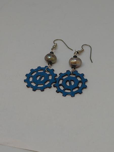 Enamel Blue Sprocket with Gray Pearls picture