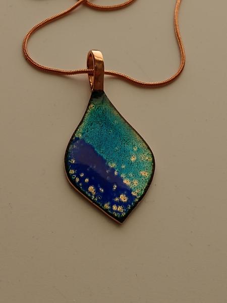 Enamel Two Tone Blues with Clear Crackle Enamel Pendant on Copper Chain picture