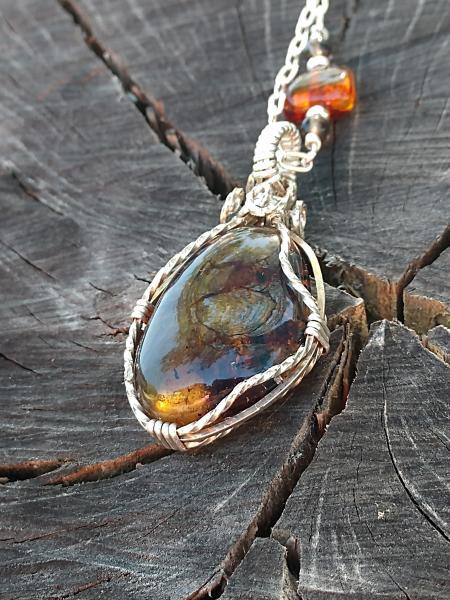 Sterling Silver Wire Wrapped Amber and Smokey Topaz picture