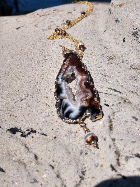 Natural Druzy Agate Necklace, 14k Gold Filled Chain picture