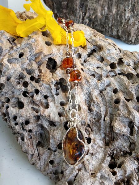 Sterling Silver Wire Wrapped Amber and Smokey Topaz picture