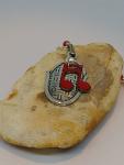 Sterling Silver Oval Pendant with Red Music Note