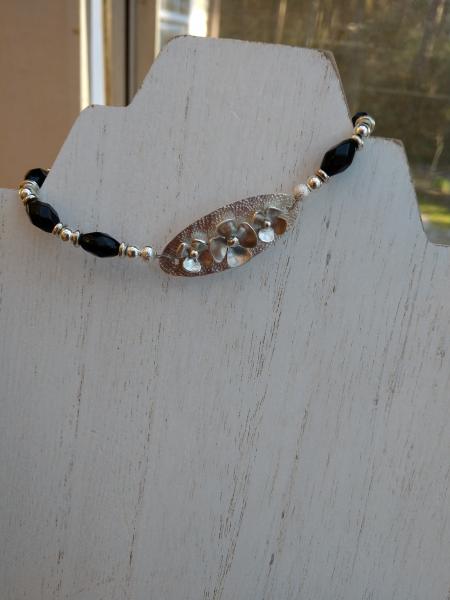 Sterling Silver Flower Design with Black and Silver Beads picture