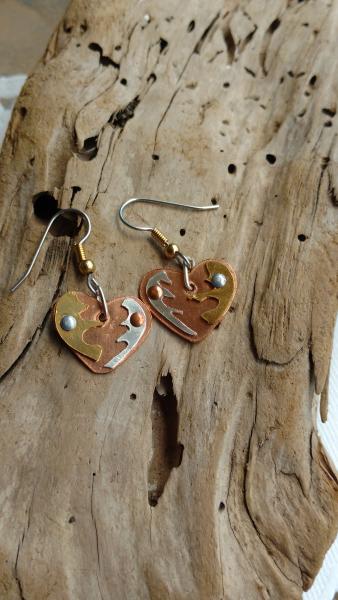 mixed Metal Copper Heart Base with Silver and Brass Designs picture