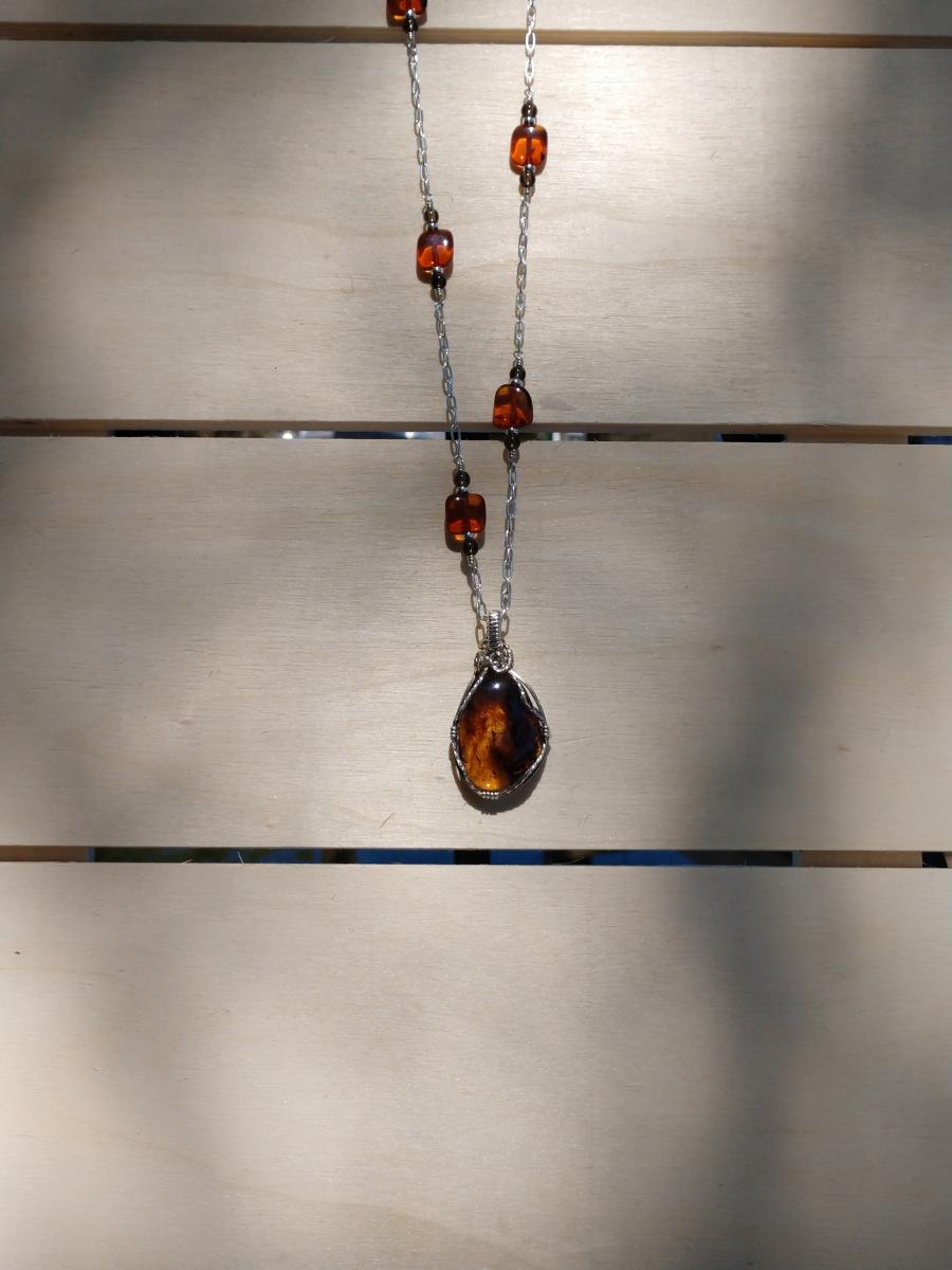 Sterling Silver Wire Wrapped Amber and Smokey Topaz picture