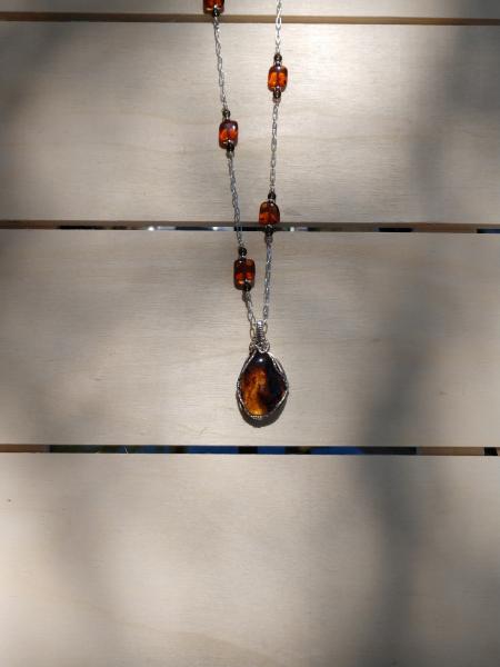 Sterling Silver Wire Wrapped Amber and Smokey Topaz picture